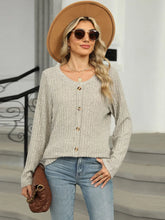 Womens Button-Down Knit Cardigan Sweater with Decorative Buttons Light Gray