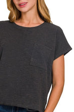 Women's Charcoal Gray Round Neck Short Sleeve Pocket Tee