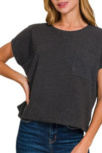 Women's Charcoal Gray Round Neck Short Sleeve Pocket Tee