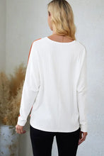 Womens color block long sleeve top with ribbed texture