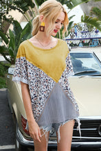 Womens Color Block Round Neck Top with Multiple Sleeve Length Options