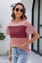 Womens Color Block Short Sleeve T Shirt Pink Red