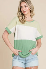 Women’s color block short sleeve t-shirt ribbed knit top