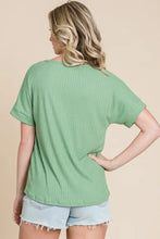 Light green color block short sleeve t-shirt ribbed knit top