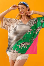 Women's Color Block Tiger Print V-Neck Top Woman T Shirts