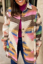 Womens colorful Aztec print button-up shacket jacket