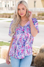 Women's Colorful Floral Print V-Neck Blouse