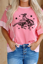 Womens Coral Pink Rodeo Graphic Casual Loose Fit Top with Jeans