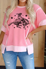 Womens Coral Pink Rodeo Graphic Casual Loose Fit Top