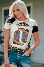 Womens Cowboy Boot Graphic Sequin T Shirt Leopard