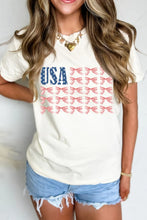 Womens Cream T Shirt with USA Flag Bow Knot Print