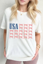 Womens Cream T Shirt with USA Flag Bow Knot Print Woman T Shirts