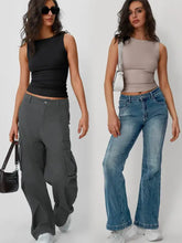 Charcoal cargo pants with pockets in women’s crop top set