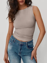 Beige ruched crop tank top from womens crop tops and charcoal cargo pants set