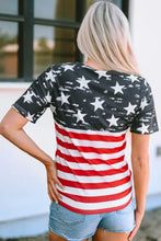 Women’s Cutout Striped Round Neck Short Sleeve American Flag Top