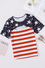 Womens cutout striped round neck short sleeve American flag top