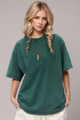 Womens Dark Green Oversized Cotton T Shirt Deep Teal