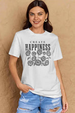 Womens Dark Green Short Sleeve Create Happiness T-Shirt with Sunflowers
