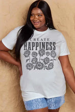 White Plus Size Short Sleeve Create Happiness Sunflower T-Shirt