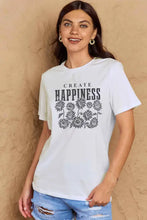 Women’s Dark Green Short Sleeve Create Happiness Sunflower T-Shirt with distressed jeans