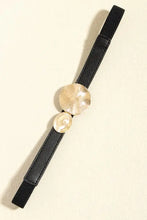 Womens elastic leather belt with gold hammered disc buckle