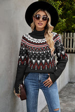 Womens Fair Isle Basic Style Turtleneck Sweater Pullover Long Sleeve Black
