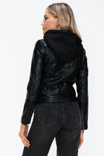 Womens Faux Leather Drawstring Hooded Jacket Black Zip Up Outerwear
