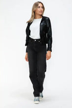 Womens Faux Leather Drawstring Hooded Jacket Black Zip Up Outerwear Woman Outerwear