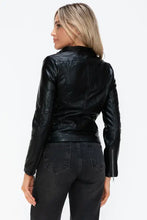 Womens Faux Leather Drawstring Hooded Jacket Black Zip Up Outerwear Woman Outerwear