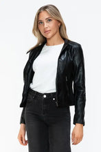 Womens Faux Leather Drawstring Hooded Jacket Black Zip Up Outerwear Woman Outerwear