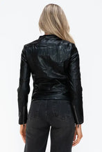 Womens Faux Leather Drawstring Hooded Jacket Black Zip Up Outerwear Woman Outerwear