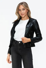 Womens Faux Leather Drawstring Hooded Jacket Black Zip Up Outerwear Woman Outerwear