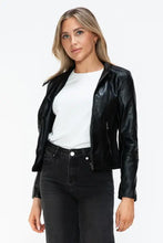 Womens Faux Leather Drawstring Hooded Jacket Black Zip Up Outerwear Woman Outerwear