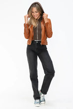 Womens Faux Leather Drawstring Hooded Jacket Brown Outerwear Woman Outerwear