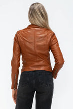 Womens Faux Leather Drawstring Hooded Jacket Brown Outerwear Woman Outerwear