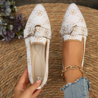 Women’s Floral Patterned Loafers and Ballet Flats White