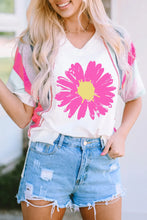 Womens Floral Print Casual Top Short Sleeve Crew Neck T Shirt White