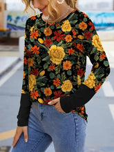 Womens Floral Print Long Sleeve Shirt Black Woman T Shirts