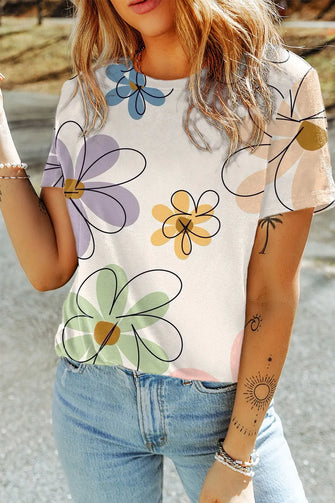 Women's Floral Print T-Shirt Polyester Elastane Blend Floral