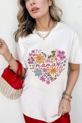 Women's Flower Heart Cotton Blend T-Shirt White