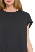 Womens French Terry Round Neck Short Sleeve Top Charcoal