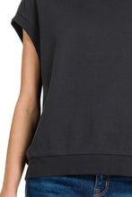 Womens French Terry Round Neck Short Sleeve Top Charcoal