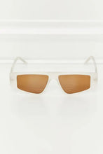 Womens geometric TAC polarization lens sunglasses with white frame and brown lenses