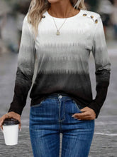 Womens Gradient Long Sleeve Top with Decorative Button Black