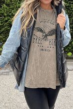 Women’s Graphic Eagle Tee with Denim Shirt and Black Puffer Vest
