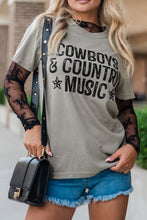 Womens Graphic Tee with Lace Sleeves Casual Stretchy Top