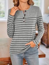 Women's Gray and Black Striped Long Sleeve Buttoned Shirt Gray