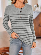 Women's Gray and Black Striped Long Sleeve Buttoned Shirt