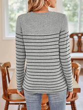 Women's Gray and Black Striped Long Sleeve Buttoned Shirt