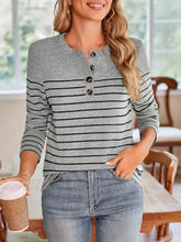 Women's Gray and Black Striped Long Sleeve Buttoned Shirt Woman T Shirts